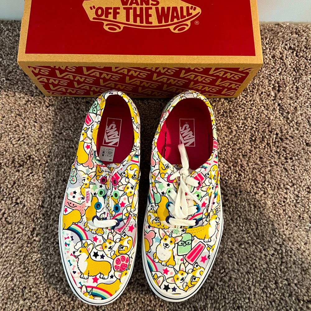 VANS Authentic Uni-Corgi Dog Rainbow Multicolor Sneaker Shoes Size 5 Junior